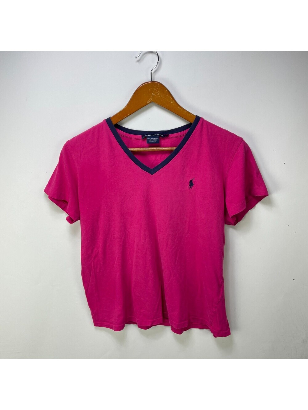 Vintage Ralph Lauren Sport Pink V Neck T Shirt Pony Large